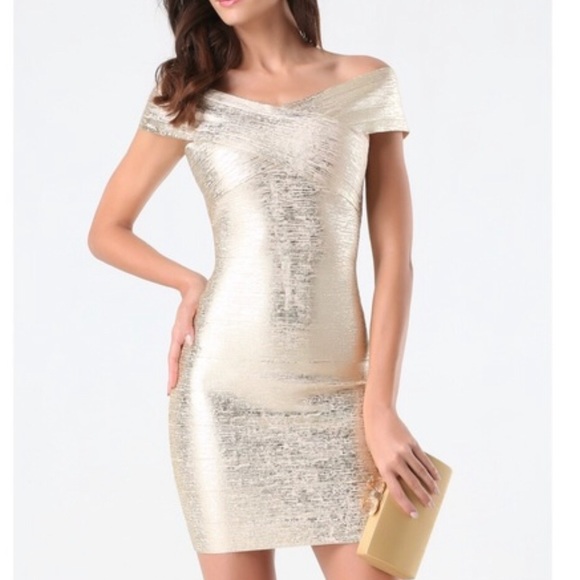 bebe gold dress